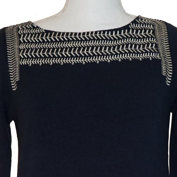 Edme & Esyllte for Anthropologie Embroidered & Lined Navy Blue Sweater Dress - Picture 4 of 9